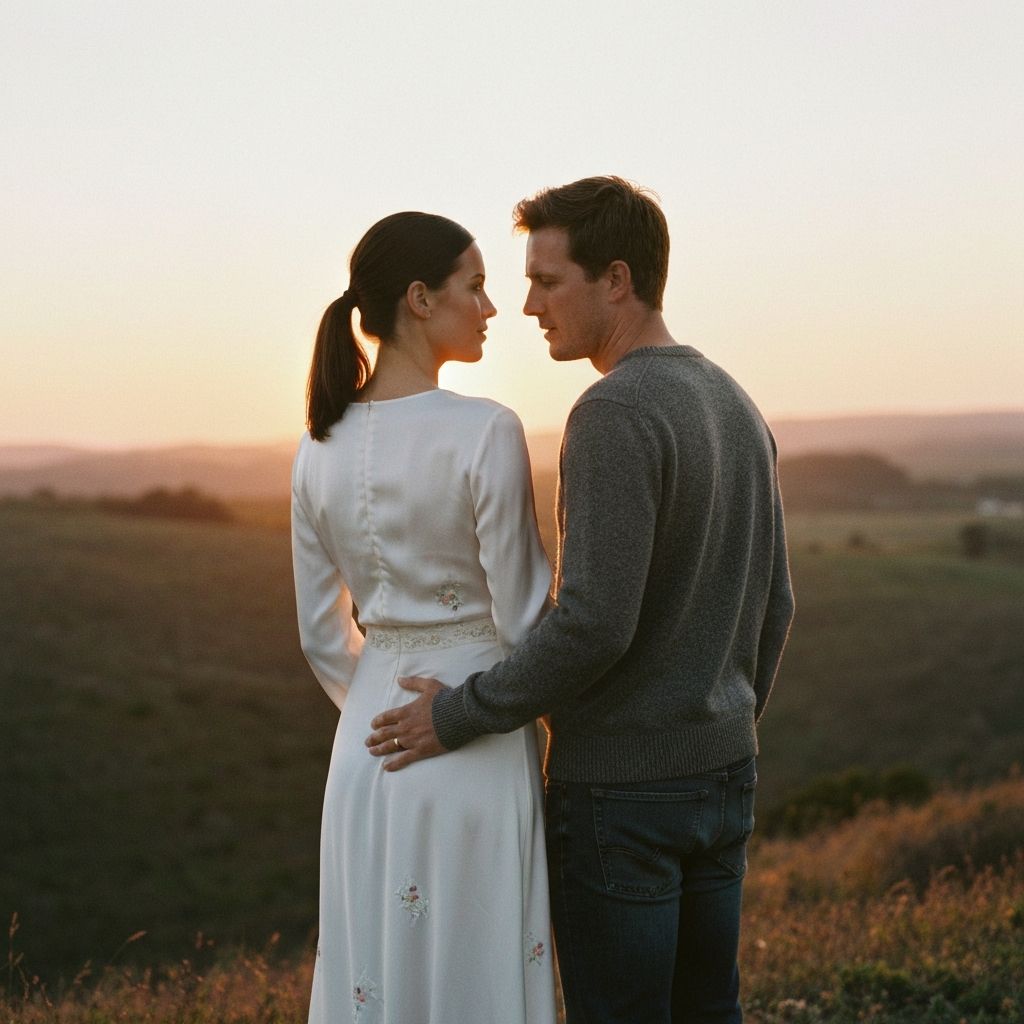 Irene and Graydon walking at golden hour