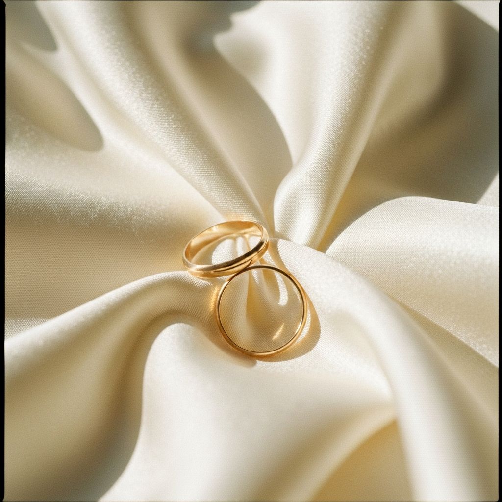 Two simple gold bands resting on cream silk